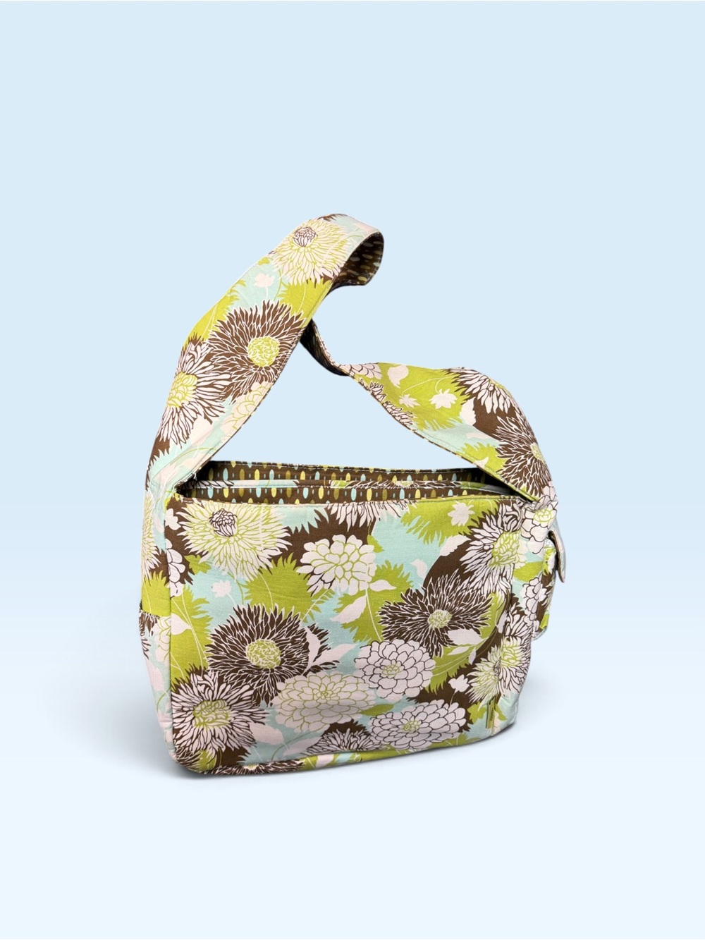 Amy Butler Floral Hobo Shoulder Bag Green Aqua Brown Boho Y2K